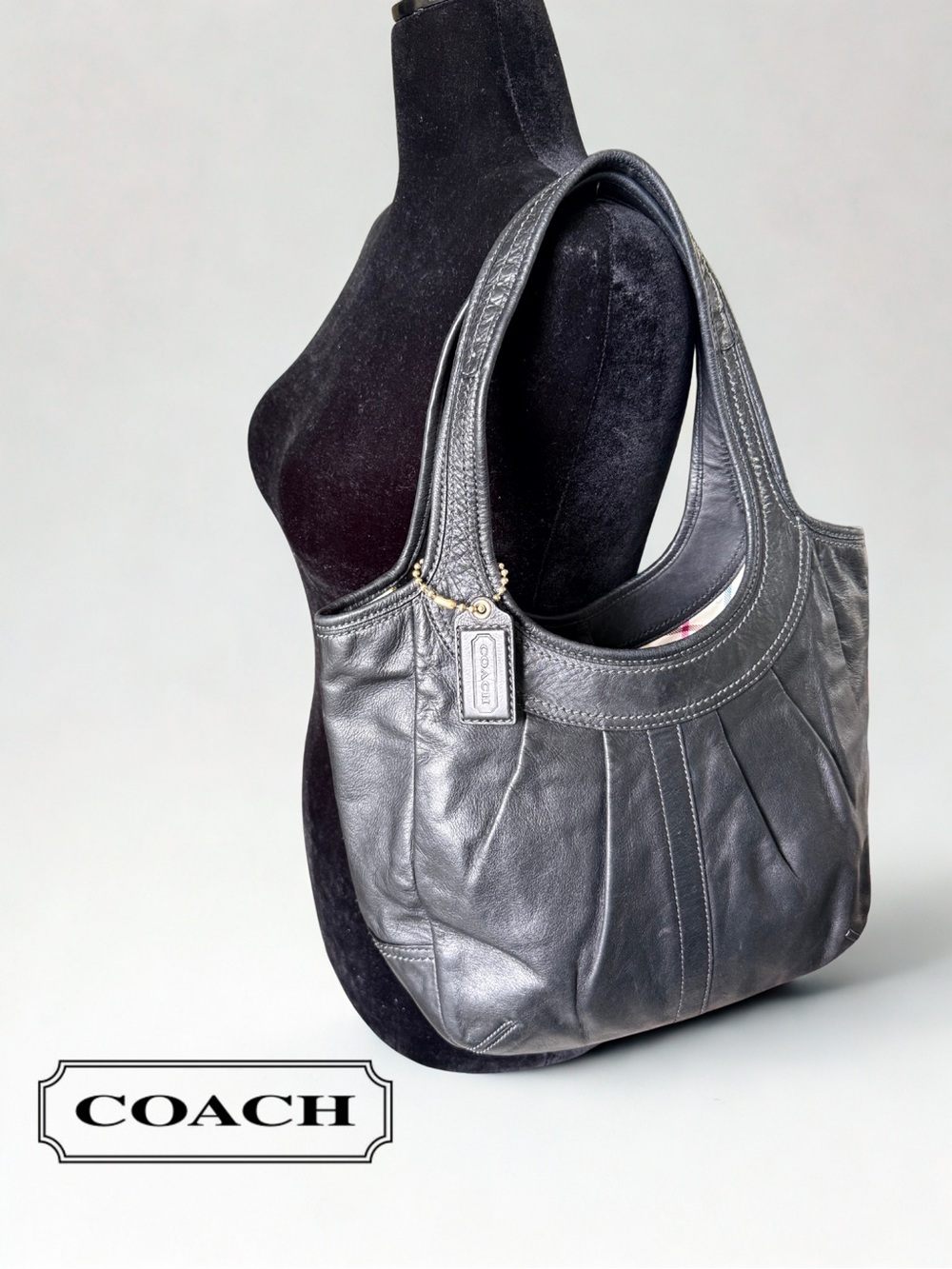 COACH Vintage Y2K Ergo Pleated Black Leather Hobo Shoulder Bag Tote Purse 12240